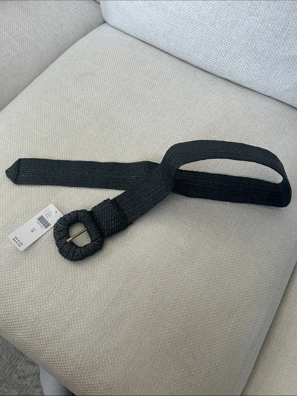 Anthropologie Black Textured Woven Belt with Round Wrapped Buckle